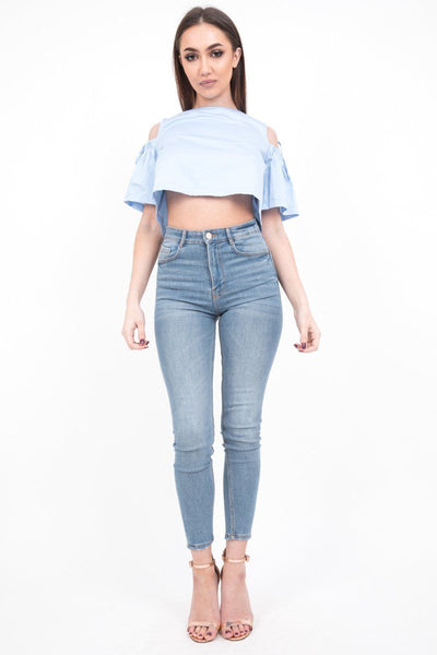 Baby Blue Cold Shoulder Crop Top - dev.katchme