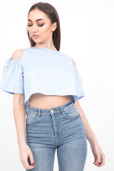 Baby Blue Cold Shoulder Crop Top - dev.katchme