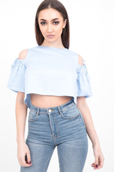 Baby Blue Cold Shoulder Crop Top - dev.katchme