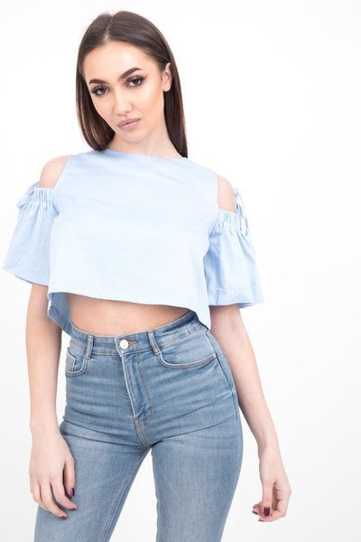 Baby Blue Cold Shoulder Crop Top - dev.katchme