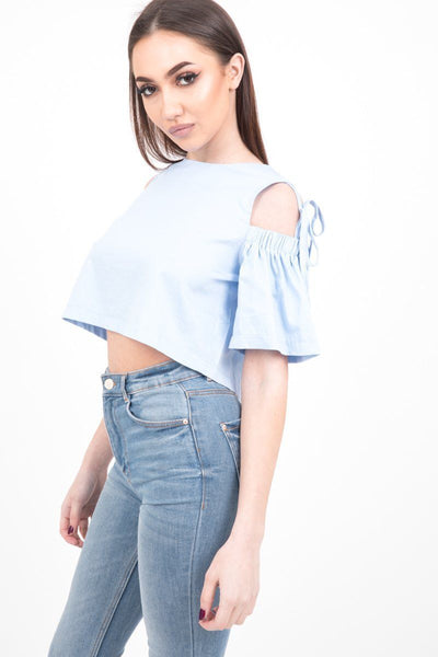 Baby Blue Cold Shoulder Crop Top - dev.katchme