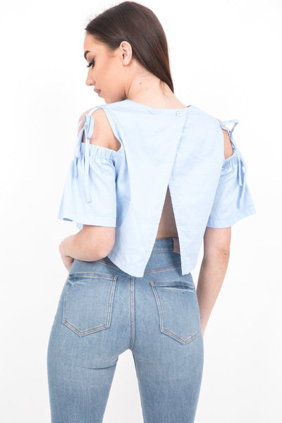 Baby Blue Cold Shoulder Crop Top - dev.katchme