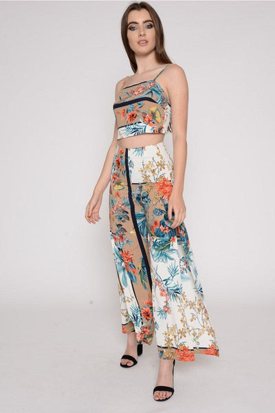 Apricot Floral Co-ord Crop Top and Trousers - dev.katchme