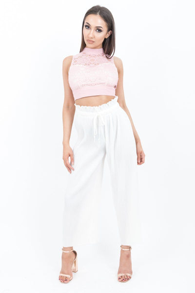 Baby Pink Crochet High Neck Crop Top - dev.katchme