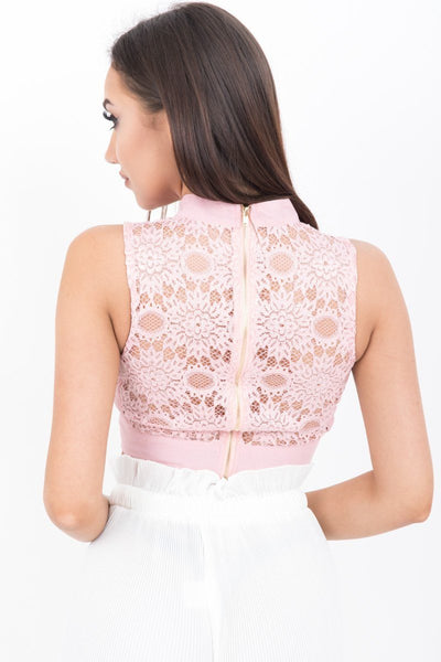 Baby Pink Crochet High Neck Crop Top - dev.katchme