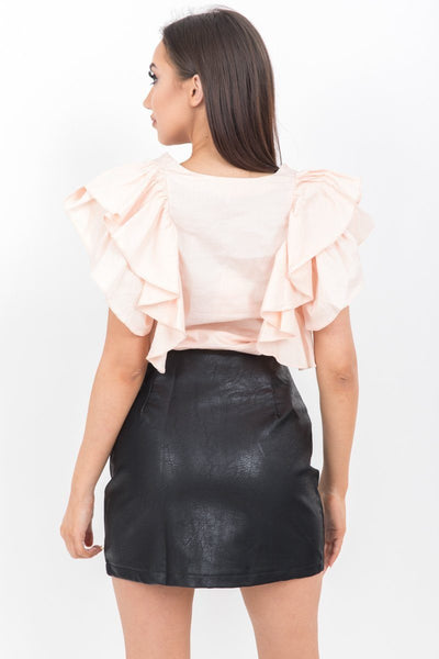 Apricot Button Up Ruffle Sleeve Blouse - dev.katchme