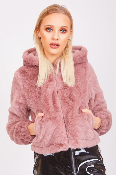 Baby Pink Faux Fur Zip Up Hoodie Jacket - dev.katchme