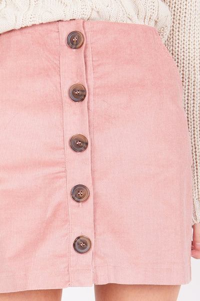 Baby Pink Cord Button-Front Mini Skirt - dev.katchme