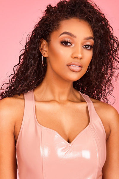 Baby Pink Faux Leather Mini Dress - dev.katchme