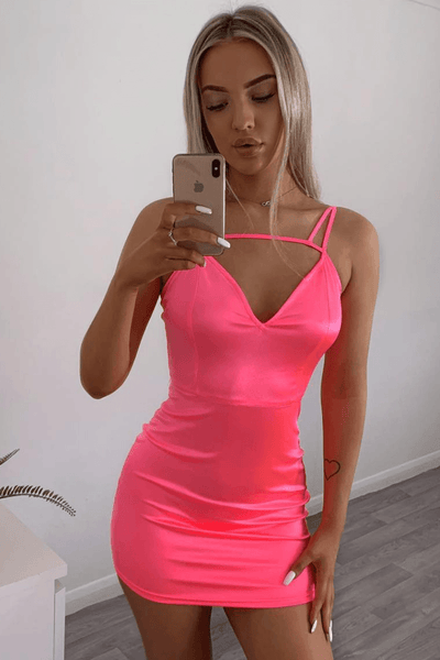 Baby Pink Double Strap Satin Mini Dress - dev.katchme