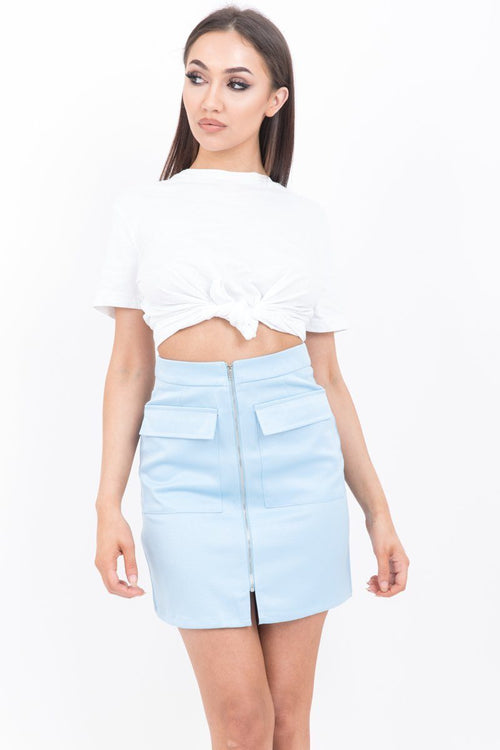 Baby Blue Zip Front Mini Skirt - dev.katchme