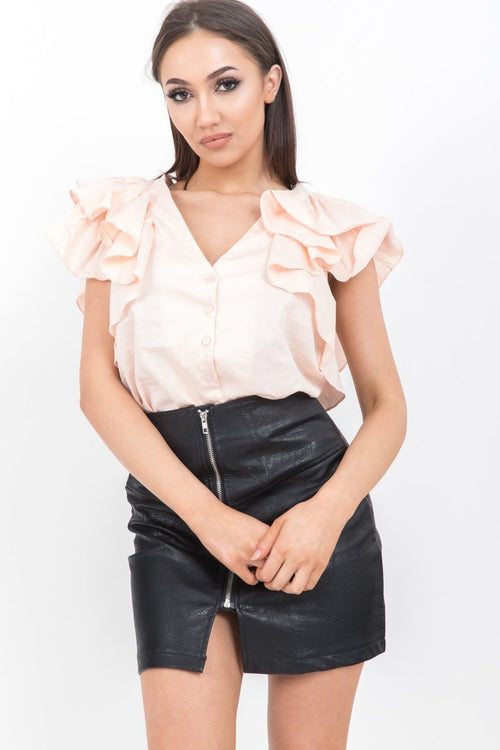 Apricot Button Up Ruffle Sleeve Blouse - dev.katchme