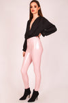 Baby Pink High Shine PU Trousers - dev.katchme