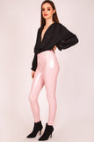 Baby Pink High Shine PU Trousers - dev.katchme