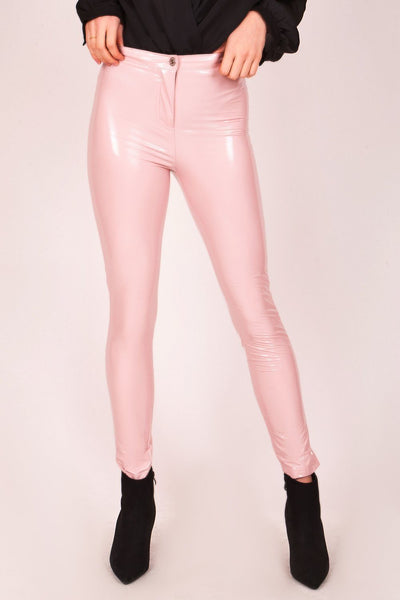 Baby Pink High Shine PU Trousers - dev.katchme