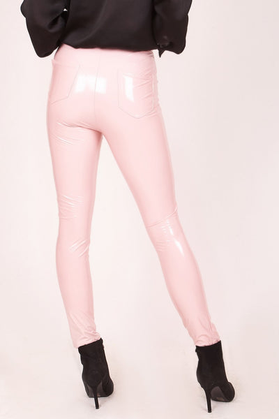 Baby Pink High Shine PU Trousers - dev.katchme