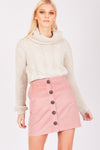 Baby Pink Cord Button-Front Mini Skirt - dev.katchme