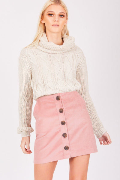 Baby Pink Cord Button-Front Mini Skirt - dev.katchme