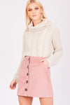 Baby Pink Cord Button-Front Mini Skirt - dev.katchme