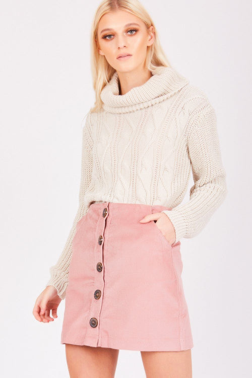 Baby Pink Cord Button-Front Mini Skirt - dev.katchme