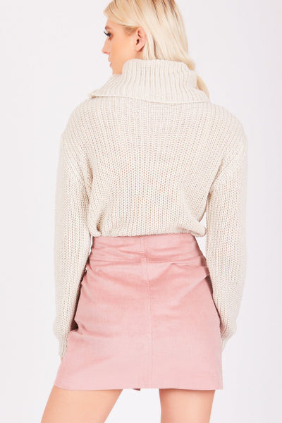 Baby Pink Cord Button-Front Mini Skirt - dev.katchme