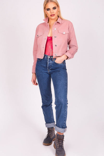 Baby Pink Cropped Cord Trucker Jacket - dev.katchme