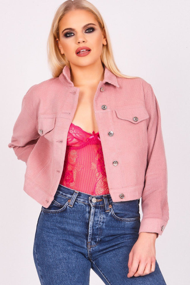 Baby Pink Cropped Cord Trucker Jacket - dev.katchme