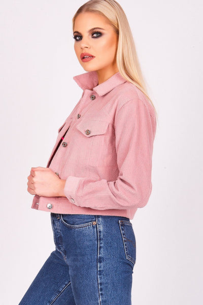 Baby Pink Cropped Cord Trucker Jacket - dev.katchme