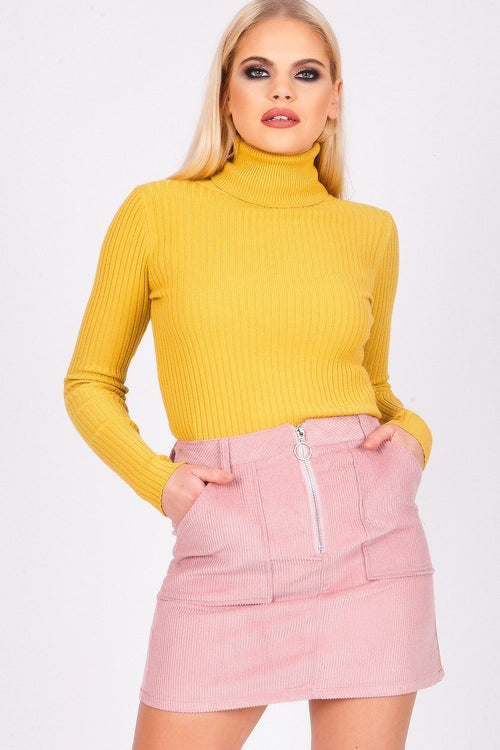 Baby Pink Corduroy Zip Front Mini Skirt - dev.katchme