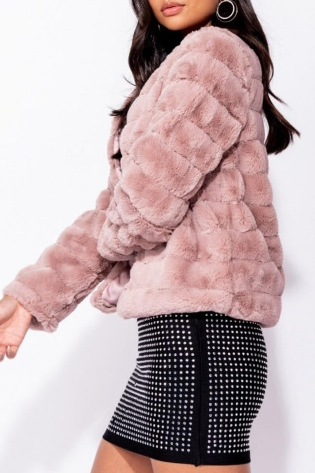 Baby Pink Cropped Faux Fur Jacket - dev.katchme